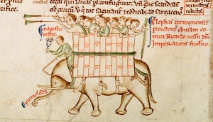 Elephant from Matthew Paris, Chronica maiora, Part II, Parker Library, MS 16, fol. 151v